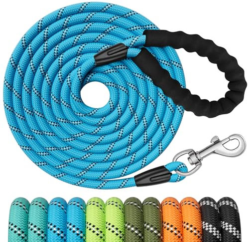 X XBEN Training Leads for Dogs,10M/33FT Strong Rope Long line Dog Lead Leash with Soft Padded Handle and Heavy Duty Hook, Reflective Recall Training Leads for Large Medium Small Dog,Bule