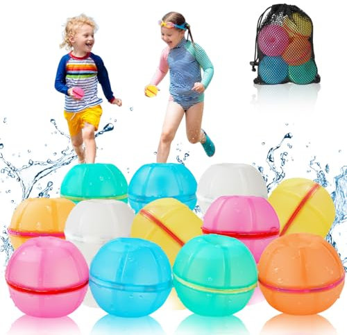 Wasserbomben Wiederverwendbar 12 Stück, Wasserball Wasserspielzeug Kinder Outdoor, Wasserbomben Luftballons Selbstschließend für Kinder Erwachsene Wasserpark