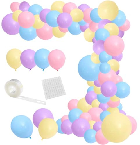 Pastel Balloon Garland Arch Kit, 132PCS Pastel Macaron Blue Green Purple Yellow Pink Balloons for Pastel Birthday Spring Baby Shower Donut Ice Cream Gender Reveal Anniversary Sumer Party Decorations