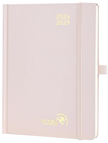 POPRUN Kalender 2025 Buchkalender (Aug.2024-Dez.2025) Hardcover, ca. A5 (22 x 16,5 cm), 17-Monate-Terminplaner, Wochenplaner 2025 mit Zertifiziertem Papier - Hellrosa