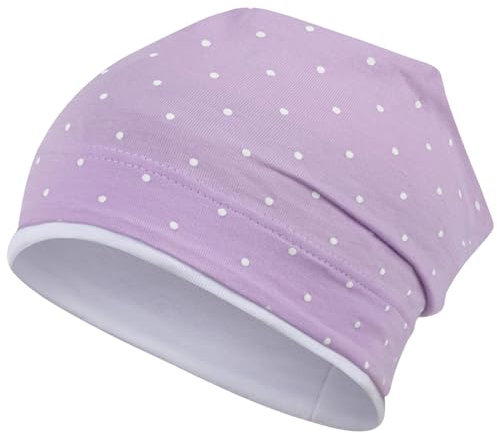 Smarilla Mädchen Mütze Übergangsmütze Beanie Pferde Katzen Punkte Frühling Herbst, Bekleidungsgröße: 50-52, Farbe: Lila-Weiß