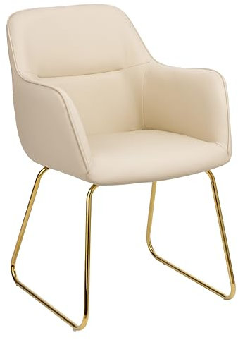 Baroni Home Moderner Sessel mit Armlehne und Kunstleder Polsterung mit goldfarbenen Beinen aus Metall, Wohnzimmer- und Schlafzimmer Sessel, Esszimmerstuhl, Leseecke, Beige, 55x84x47 cm