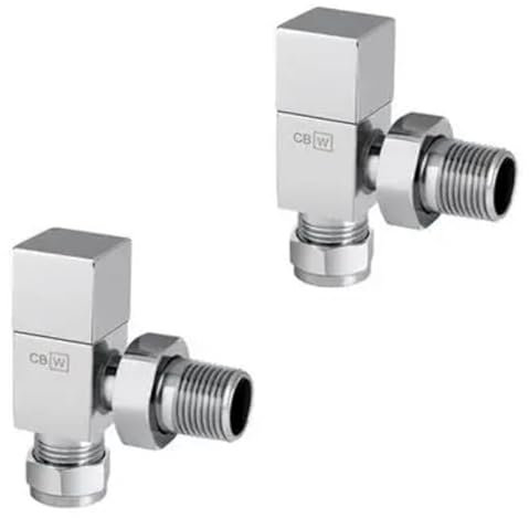 CP Square Angled Designer Chrome Modern Heated Towel Rail Rad Radiator Valves 15mm x 1/2