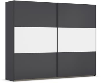 Rauch Möbel NEO, Schwebetürenschrank, Grau metallic/Weiß, Breite 261 cm | Kleiderschrank mit Schwebetüren, Schiebetüren, 2-türig, für Schlafzimmer, Kinderzimmer, Jugendzimmer, Homeoffice, Garderobe