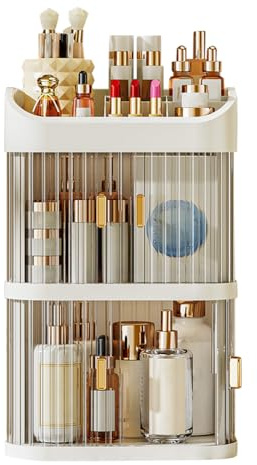 Fiorky Makeup Organizer Storage Drawers, 3-Layer Makeup Storage Organizer Cosmetics Display Case Makeup Organizer Fits Jewelry Makeup Brushes and Lipsticks for Bedroom Bathroom Desktop