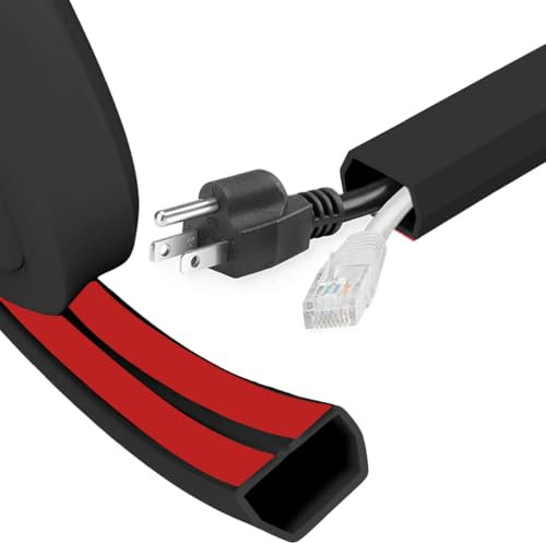 Flexible Cable Duct Self-Adhesive Cable Protection Floor - 2 m PVC Flexible Cable Duct for 2-4 Cables, Cable Duct Floor Flat, Cable Duct Flexible for Home, Office, School, Warehouse (Black)