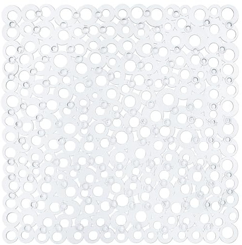 WELTRXE Duschmatte, Antirutschmatte aus Kunststoff für Kinder und Familie Dusche, rutschfeste Badewannenmatte mit Hunderte Saugnäpfen, Quadratisch PVC 52 x 52 cm Transparent