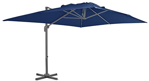 Iiaky Parasol déporté avec mât en Aluminium 4x3 m Bleu azuré,Parasol De Jardin Exterieur,Protection UV,Parasol,
