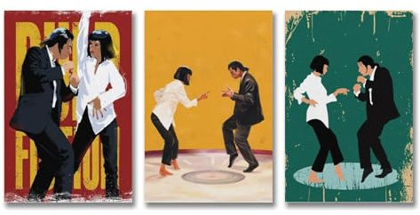 3 Stück klassische Filmposter Pulp Fiction Dance Vintage Wandkunst Leinwand Poster Zimmer dekorativ ästhetisches Poster Druck Dekor Poster 20 x 30 cm - 3 Stück klassische Filmposter Pulp Fiction Dance