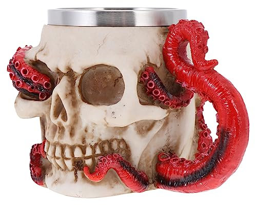 Mikinona Tasse à bière horrible 600 ml en acier inoxydable avec tête de mort et poignée pour décoration de bar unique