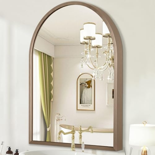 HLFMVWE Großer gewölbter Wandspiegel Aluminiumlegierung Rahmen Badezimmerspiegel gebürstetes Metall Eitelkeit Wandspiegel für Wohnzimmer Schlafzimmer Eingang Messing 65 x 45 cm