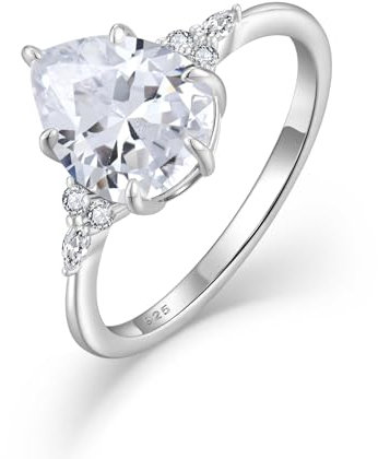 FJ Verlobungsring Damen 925 Sterling Silber Tropfenform Birnenschnitt Eheringe Antragsring Promise Ring Schmuck Geschenke für Frauen Größe 54