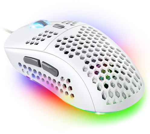 Spirit Of Gamer - Pro M4 Artic, Souris Gamer Filaire RGB 12800 DPI, 6 Boutons Programmables, 13 Modes de Rétroéclairage Lumineux, Design Nid d'abeille Ultra-légère, Gaming Mouse, Compatible PC, Blanc