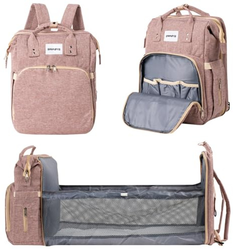 Barmøya 2-in-1 Wickelrucksack mit Wickelablage | Wasserabweisender Wickelrucksack mit isolierten Flaschenhaltern, Laptopfach und viel Stauraum | Inkl. Stabilisator-Stangen