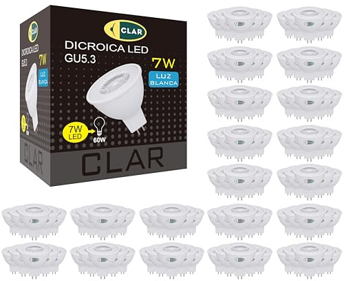 CLAR - GU 5.3 LED, GU5.3 LED, MR16 LED 12V, LED GU 5.3, LED Halogen Ersatz, 12V LED, LED Spot 12V, LED GU5.3 Neutralweiss, LED 12V GU5.3, 12V LED Lampe, 7W 4000ºK (Pack 100)