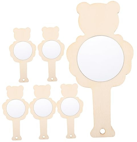 TOBBOMEY 6st Holzspiegel Kinderspiegel Spielzeug Für Kinder Dekorativer Mini-Spiegel Persönliche Spiegel Schminkspiegel Kinderaccessoire Spiegel Selbst Bemalen DIY-Kinder Hölzern Khaki