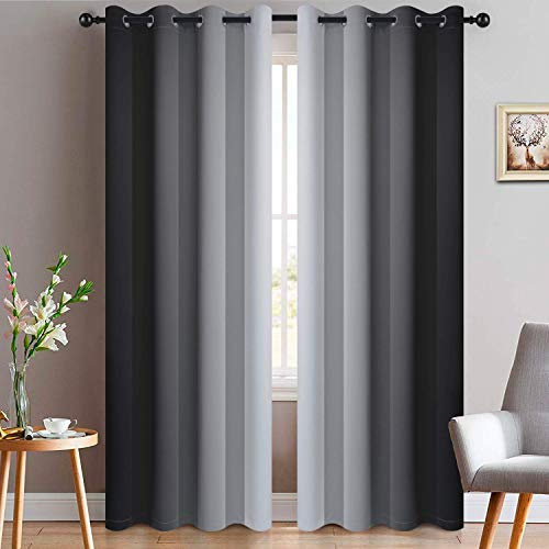 Yakamok Light Blocking Ombre Curtains, Greyish White and Black Gradient Color Curtains, Room Darkening Grommet Window Drapes for Bedroom(Black, 2 Panels, 52x90 Inch)