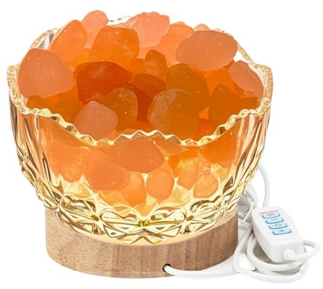 Crystal Glass Himalayan Salt Lamp with LED Light, Wooden Base, 10 Brightness Levels, 3 Distinct Lighting Modes, USB Powered, Pink Salt Rock Lamp, Home Decor Art Showpiece Night Light (Tricolor)