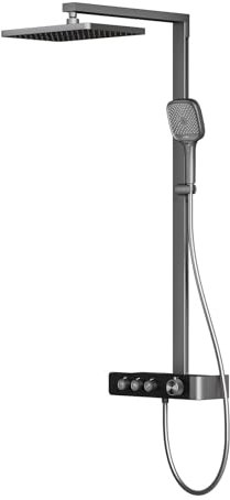 EMKE Colonne de Douche Thermostatique, Douche Pluie de 360 mm, Douche à Main 3 Fonctions, Régulateur de Débit d'Eau Ajustable, Barre Glissante Sans Fin, Installation Facile, Anthracite Mat