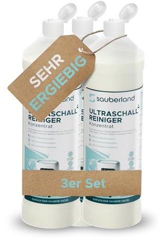 sauberland® 3L Ultraschallreiniger Konzentrat (1:100) für Ultraschallbad | Für Ultraschallreinigungsgeräte für Brillen, Schmuck uvm. | Gegen Fett & Schmutz - Ohne Zusätze | gratis E-Book & Made in DE