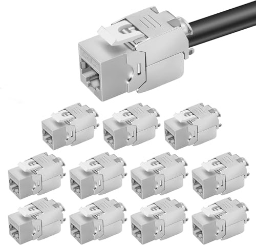 12x CAT 7 Keystone RJ45 Module Prise LAN Câble 10 Gbit/s jusqu'à 1000 MHz AWG 22-24 sans outil LSA entièrement blindé STP Prise RJ45 intégrée pour Patch Panel et Boîtier de réseau