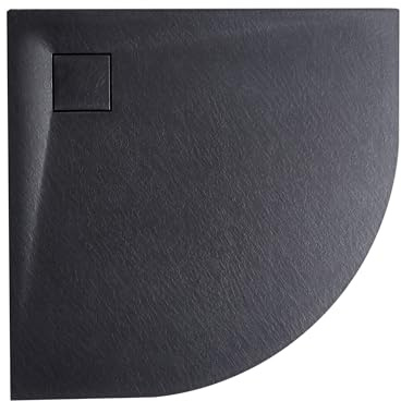 SMC Duschwanne mit Ablaufrinne 90x90 cm halbrund Steinoptik schwarz flach Paron