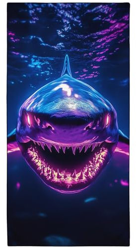 YISUMEI Neonhai Strandtuch XXL 180x90cm - Schnelltrocknendes Mikrofaserhandtuch mit Tasche, Saugstark Sandfrei - Leichtes Reisehandtuch für Strand, Pool