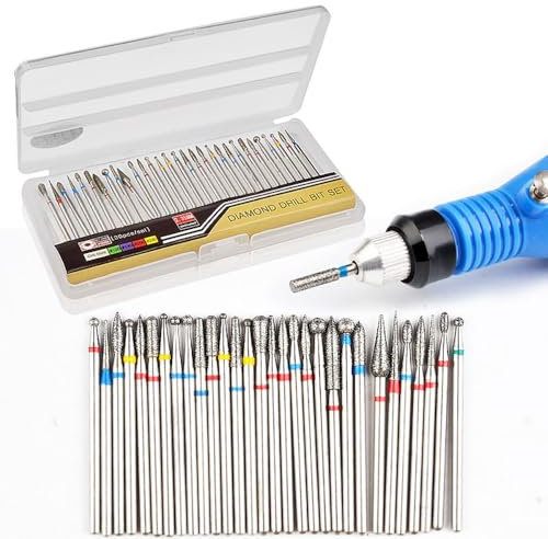 Hongmeru 30pcs Tungsten Carbide Diamond Coated Nail Drill Bits Set for Rotary Grinding and Polishing - Mini Bits with Diamond Burs for Electric Nail Files, Acrylic Gel Nails, Cuticle Manicure