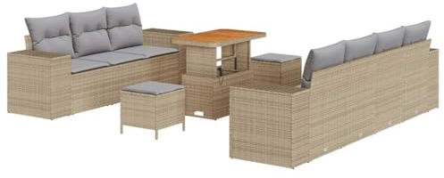 vidaXL 10-teiliges Gartensofa-Set mit Kissen | Beiges Poly-Rattan-Möbel, perfekte Anpassung durch verstellbare Füße und witterungsbeständiges Design, ideal für Terrassen, Gärten, Balkone und mehr.