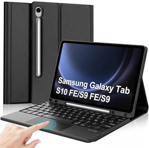 IVEOPPE Coque Clavier pour Samsung Galaxy Tab S9 FE/S10 FE 10.9/S9 11 avec Touchpad, Coque Clavier AZERTY Français Bluetooth pour Samsung Tab S10 FE/S9 FE 10.9/S9 11, Noir
