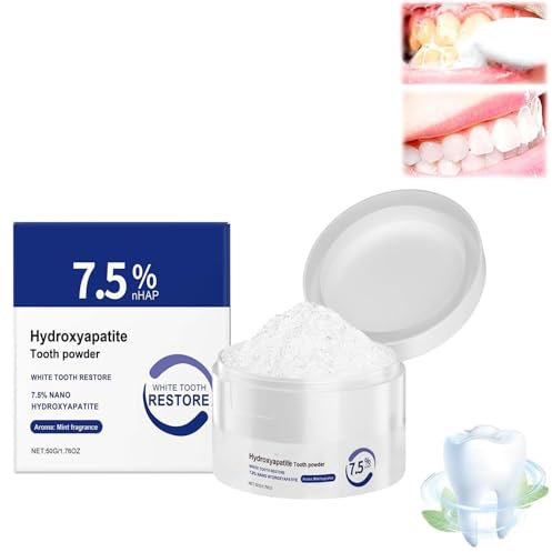 7.5% Hydroxyapatit Zahnpulver Für Zahnschmelzschutz,Zahnpasta Hydroxylapatit Für Empfindliche Zähne,Zahnstärkung,Sanfte Minze,Frischer Atem(50g)