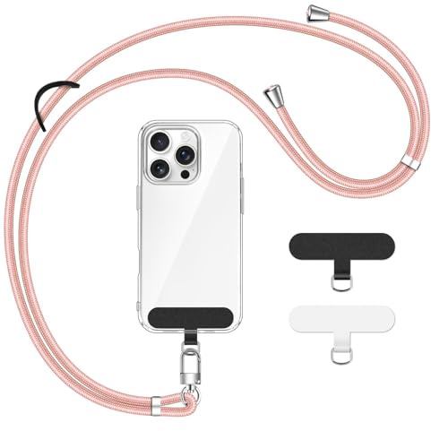 ivoler Cordon Telephone Portable Réglable, Avec 2 Patchs Durables and Boucle en Cuir Noir pour Accrocher des écouteurs Sans Fil, Des clés, des Lunettes de Soleil, etc. - Or Rose