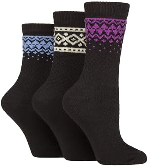 SockShop Women’s Fair Isle Boot Socks – 3 Pack Soft Cosy Knit, Warm, Crew, Winter Comfort, Everyday, Home Wear, Size 4–8