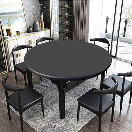 Elastische Tischdecke Rund 60cm, Outdoor Gartentischdecke mit Gummizug | Schwarz Tischdecke Abwaschbar, Rutschfest & Wasserdicht, für Esszimmer, Balkon & Garten