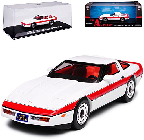Generisch Chevrol. Chevy Corvette C4 Coupe Weiss mit roten Streifen Rot 1983-1996 A-Team 1/43 Greenlight Modell Auto
