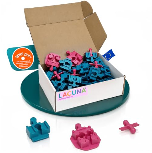 Lacuna 60 Stück Adapter Baustein passend für BRIO (R) und DUPLO (R) - Holzeisenbahn + Klemmbausteine - Made in Europe (Zubehör)