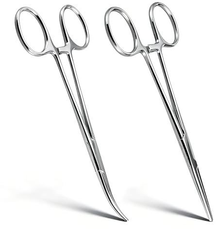 2 Pezzi Pinze Emostatiche in Acciaio Inox, Pinza Curva e Diritta 12,5cm, Morsetti di Precisione per Pulizia Orecchie Animali Domestici, Grooming Cani e Gatti, Pesca e Hobby