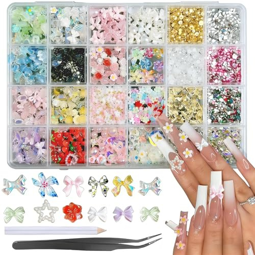 4000 Pcs Mixed 3D Nail Charms And Rhinestone Kit With Tweezers
