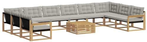 vidaXL Outdoor-Sofagarnitur mit Kissen 11 pcs Weiß und Hellgrau, Garten Set, modernes Outdoor Sofa, langlebige Lounge, Textilene Couch, wetterfeste Sitzgelegenheit für die Terrasse