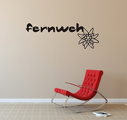 blattwerk-design Wandtattoo- Wandaufkleber: FERNWEH - Edelweiß - Berge - Alpen - Sehnsucht (1200 mm x 400 mm, Azurblau)