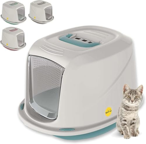 CAT CENTRE Medium Blue Cat Hooded Litter Tray Extra Deep Kittens Small Cats Toilet Enclosed Box Pan Loo Filter Flap Door Detachable Rim Rounded Corners Safe Durable Galaxy Carry Handle