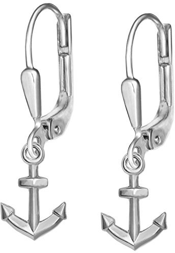 CLEVER SCHMUCK Silberne Damen Mädchen Ohrringe als Ohrhänger 31mm kleiner Anker 10 mm maritim glänzend Sterling Silber 925 im Schmucketui