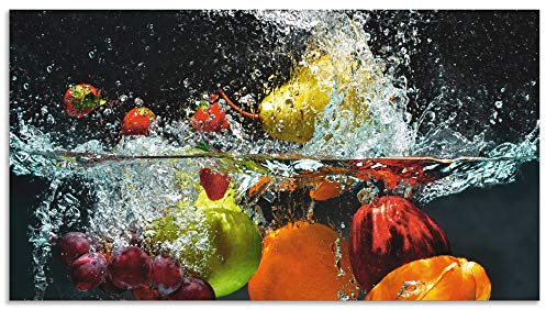 ARTland Spritzschutz Küchenrückwand aus Alu für Küche Herd Spüle 110x60 cm (BxH) mit Motiv Essen Obst Früchte unter Wasser Erbeeren Trauben Orange S6JP