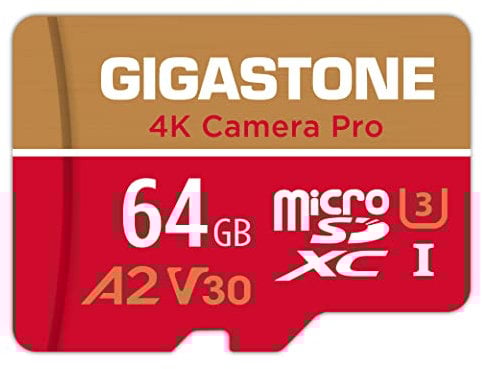 GIGASTONE 4K Kamera Pro 64GB MicroSDXC Speicherkarte und SD-Adapter, Kompatibel mit GoPro Drohne und Switch, bis zu 95/35 MB/s, 4K UHD Videoaufnahmen, Micro SD Karte UHS-I A1 Klasse 10 U3 V30