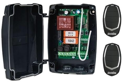 Kit profesional de central de maniobras para motores a 220v de puertas enrollables y persianas, con receptor de radio multimarca incorporado, con 2 mandos a distancia código evolutivo. Alta calidad.