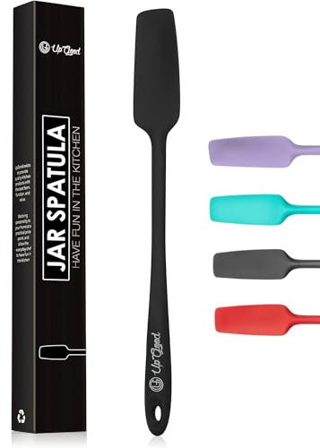 Silicone Jar Spatula | 600F Heat Resistant Non-Stick Rubber Scraper | Perfect for Jars, Smoothies, Blenders | One Piece Utensils | Durable Kitchen Cookware (UpGood Professional Spatulas, Black)