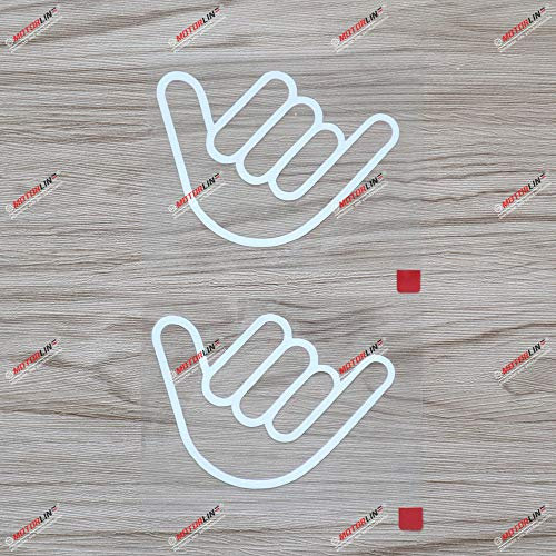2er-Set Weiß, 10,2 cm Shaka-Handzeichen Hang Loose Decal-Aufkleber, Hawaii, Auto-Vinyl