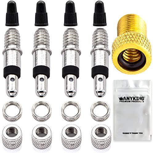 Blitz-Ventil Fahrradventil-Adapter Dunlop Ersatz Set: 4X Fahrradventile mit Dichtung, Ventil-Mutter, Ventilkappen, Luft-pumpe Kompressor Aufsatz DV AV Auto-ventil Konverter Schrader Zubehör