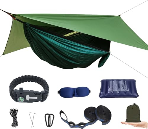 Camping-Hängematte mit Moskitonetz und Regenfliege – Reise-Hängematte Insektennetz – Hängemattenzelt für Outdoor-Wandern, Rucksackreisen, Reisen, Camping-Zubehör und Campingausrüstung