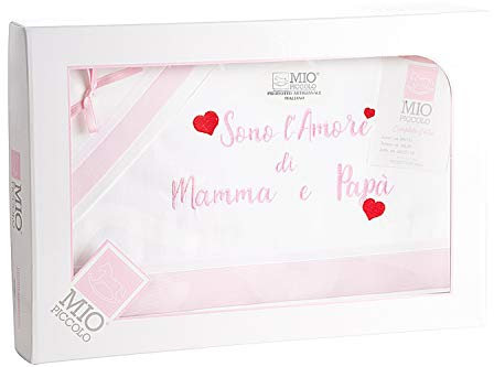 Mio piccolo Lenzuola Culla Carrozzina Navicella Neonato Neonata Cotone 100% Made in Italy Artigianali Confezione Regalo Neomamma Bambino Bambina Lenzuolina (Rosa)